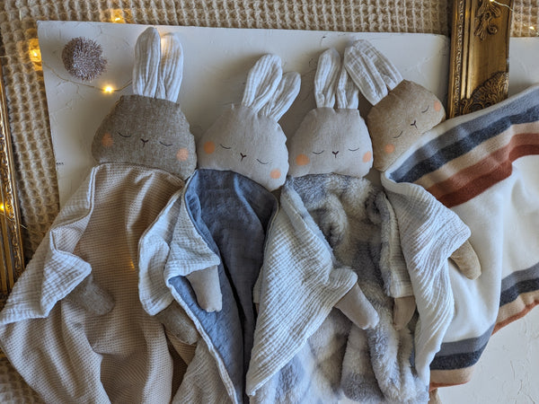 Bunny boy Animal Lovey, fleece blanket, organic double gauze, security blanket HOLIDAY collection