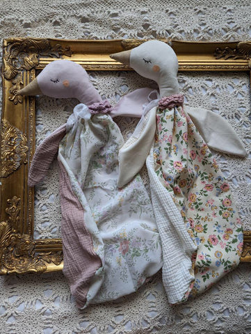 Goose Doll lovey, vintage sheet, security blanket Summer collection