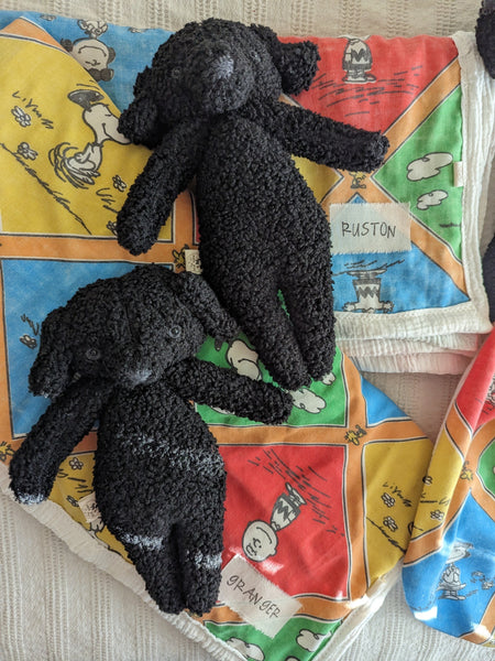 RESERVED FOR CAMILLA dog lovey, vintage sheet, dog stuffies and blankets, security blanket collection