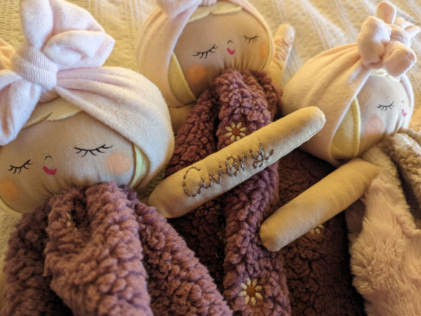 RESERVED FOR PATTI X 3 NEW SMALL Doll lovey, vintage sheet, security blanket collection