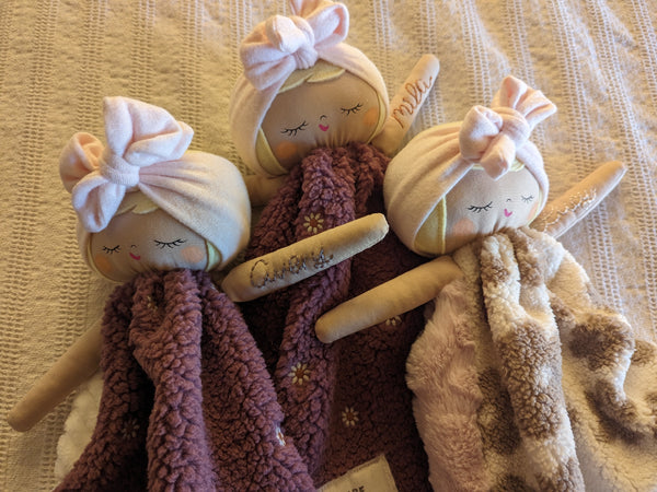 RESERVED FOR PATTI X 3 NEW SMALL Doll lovey, vintage sheet, security blanket collection