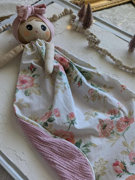 12 Doll lovey, vintage sheet, security blanket Holiday collection