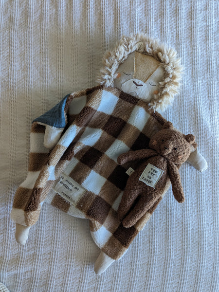 RESERVED FOR KAYLEE boy Animal Lovey, and medium bear, fleece blanket, organic double gauze, security blanket HOLIDAY collection