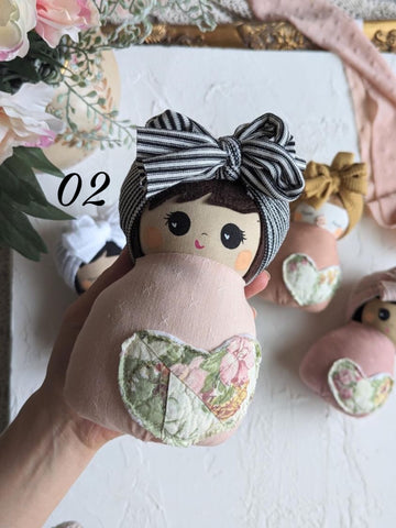 02 Swaddle baby, handmade doll, Valentines collection