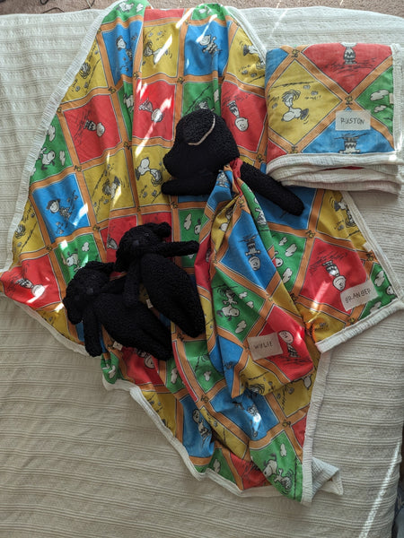 RESERVED FOR CAMILLA dog lovey, vintage sheet, dog stuffies and blankets, security blanket collection
