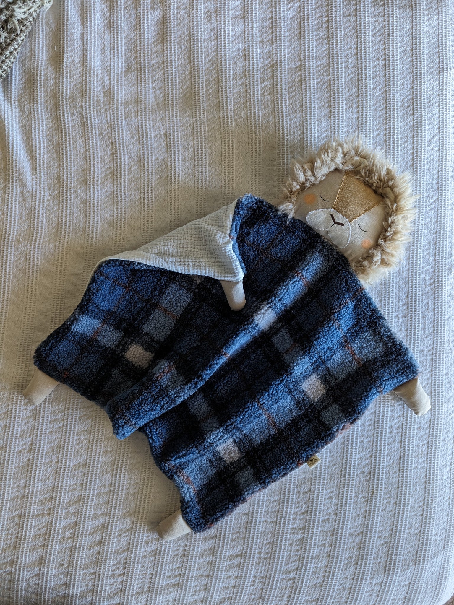 RESERVED FOR JACY boy Animal Lovey, fleece blanket, organic double gauze, security blanket HOLIDAY collection