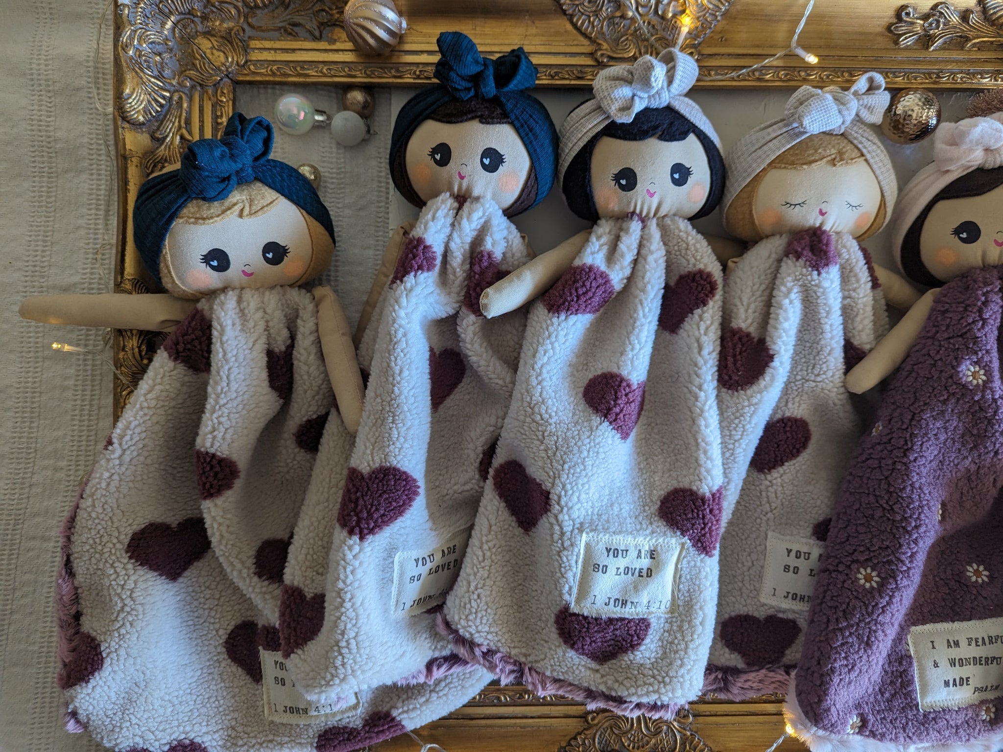NEW SMALL Doll lovey, fleece, vintage sheet, security blanket collection, holiday collection
