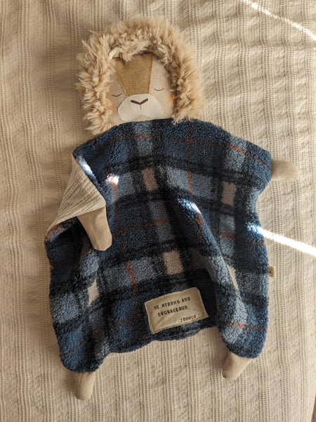 RESERVED FOR Brittany boy Animal Lovey + small doll , fleece blanket, organic double gauze, security blanket HOLIDAY collection