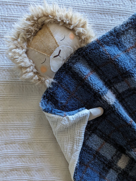 RESERVED FOR JACY boy Animal Lovey, fleece blanket, organic double gauze, security blanket HOLIDAY collection