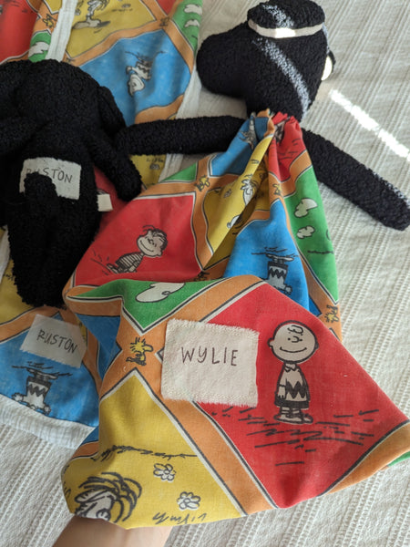 RESERVED FOR CAMILLA dog lovey, vintage sheet, dog stuffies and blankets, security blanket collection