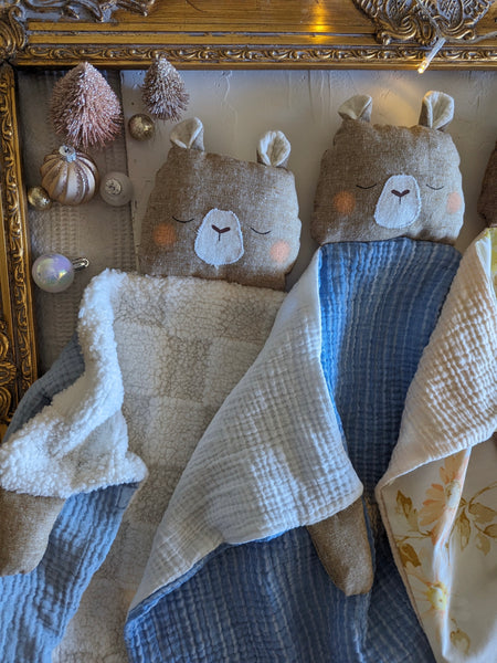 Bear Animal Lovey, fleece blanket, organic double gauze, security blanket HOLIDAY collection