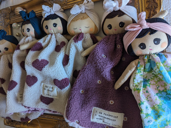 NEW SMALL Doll lovey, fleece, vintage sheet, security blanket collection, holiday collection