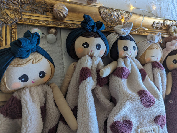 NEW SMALL Doll lovey, fleece, vintage sheet, security blanket collection, holiday collection