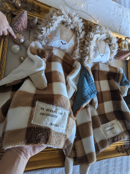 Lion boy Animal Lovey, fleece blanket, organic double gauze, security blanket HOLIDAY collection Joshua 1:9