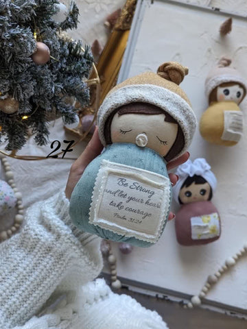 27 Swaddle baby, Holiday collection, “Psalm 31:24”