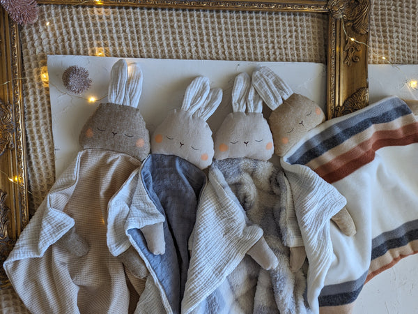 Bunny boy Animal Lovey, fleece blanket, organic double gauze, security blanket HOLIDAY collection