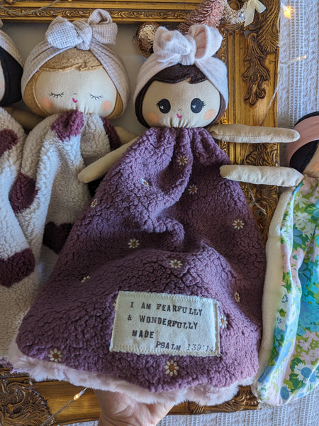 NEW SMALL Doll lovey, fleece, vintage sheet, security blanket collection, holiday collection