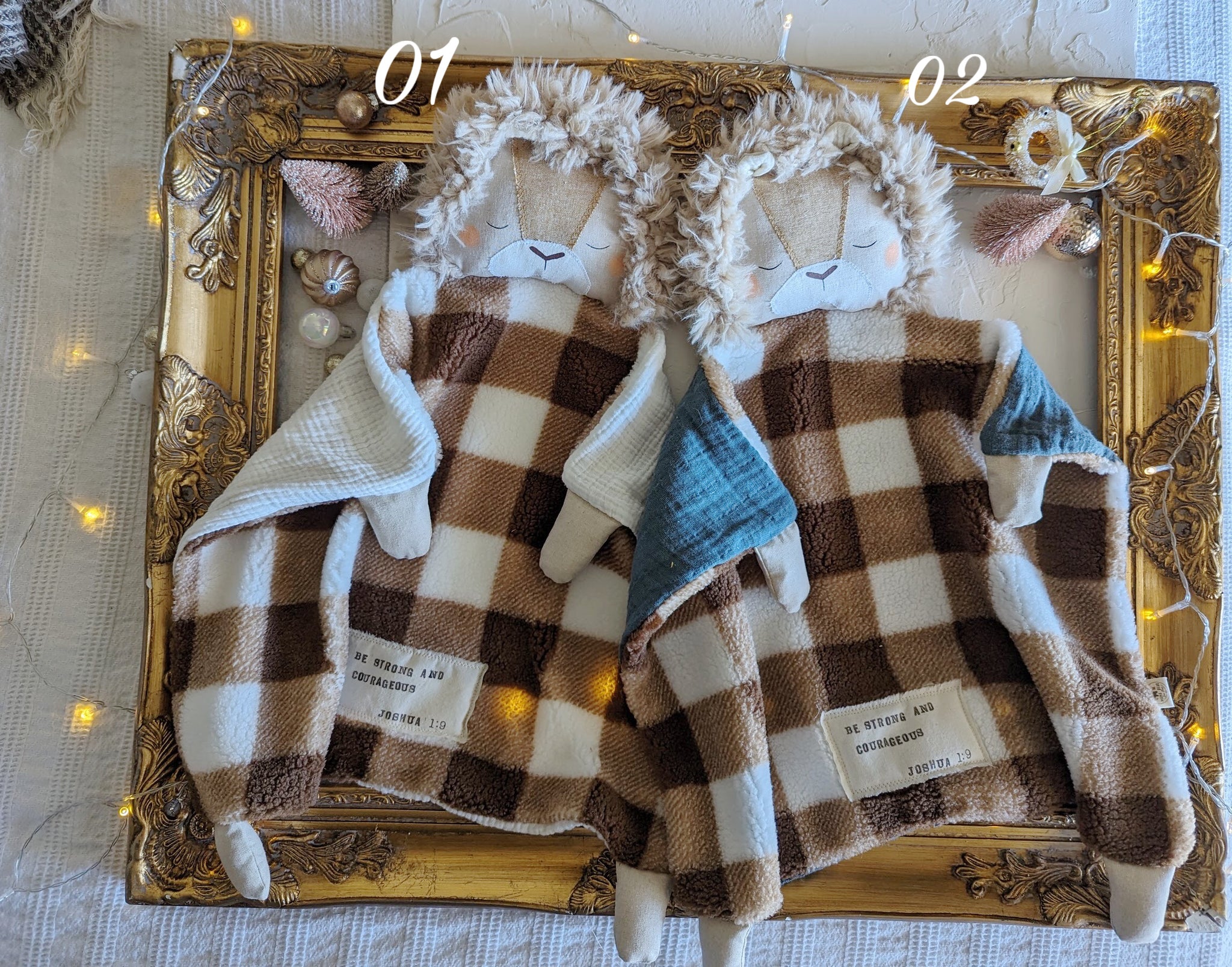 Lion boy Animal Lovey, fleece blanket, organic double gauze, security blanket HOLIDAY collection Joshua 1:9
