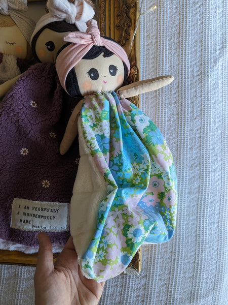 NEW SMALL Doll lovey, fleece, vintage sheet, security blanket collection, holiday collection