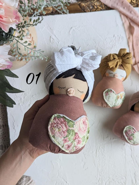 01 Swaddle baby, handmade doll, Valentines collection