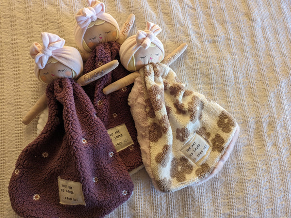 RESERVED FOR PATTI X 3 NEW SMALL Doll lovey, vintage sheet, security blanket collection