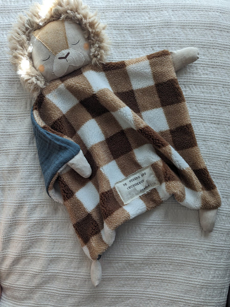 RESERVED FOR KAYLEE boy Animal Lovey, and medium bear, fleece blanket, organic double gauze, security blanket HOLIDAY collection